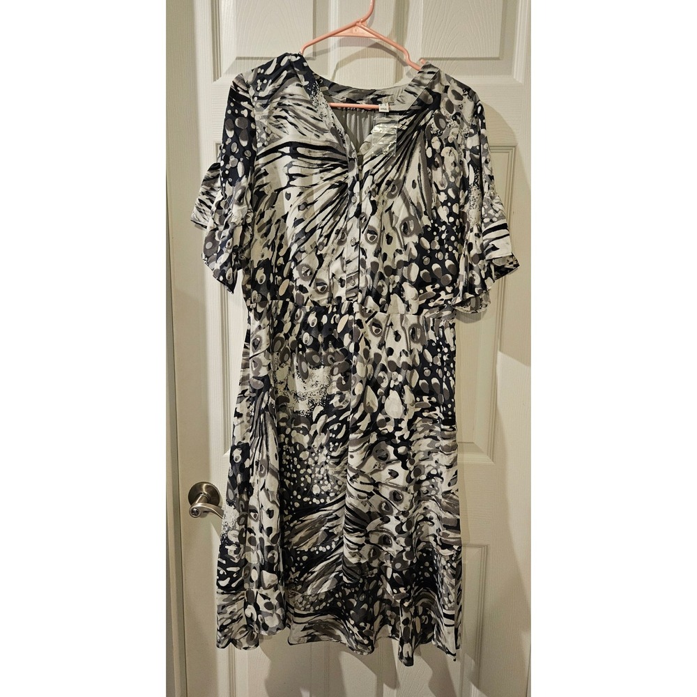Isaac Mizrahi Live Dress Women's Medium NWOT Black White Print Midi Lined QVC